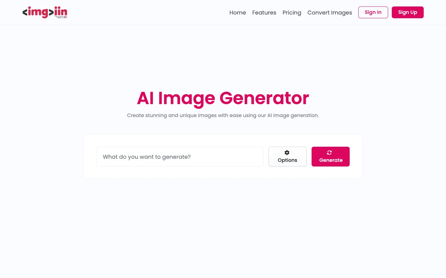 Screenshot of the Imgi.in homepage
