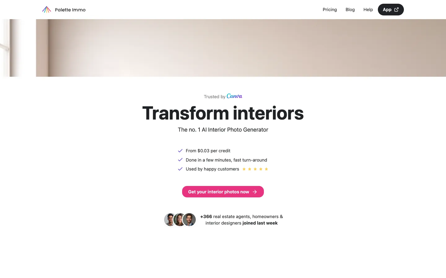 Screenshot of the Palette Immo homepage