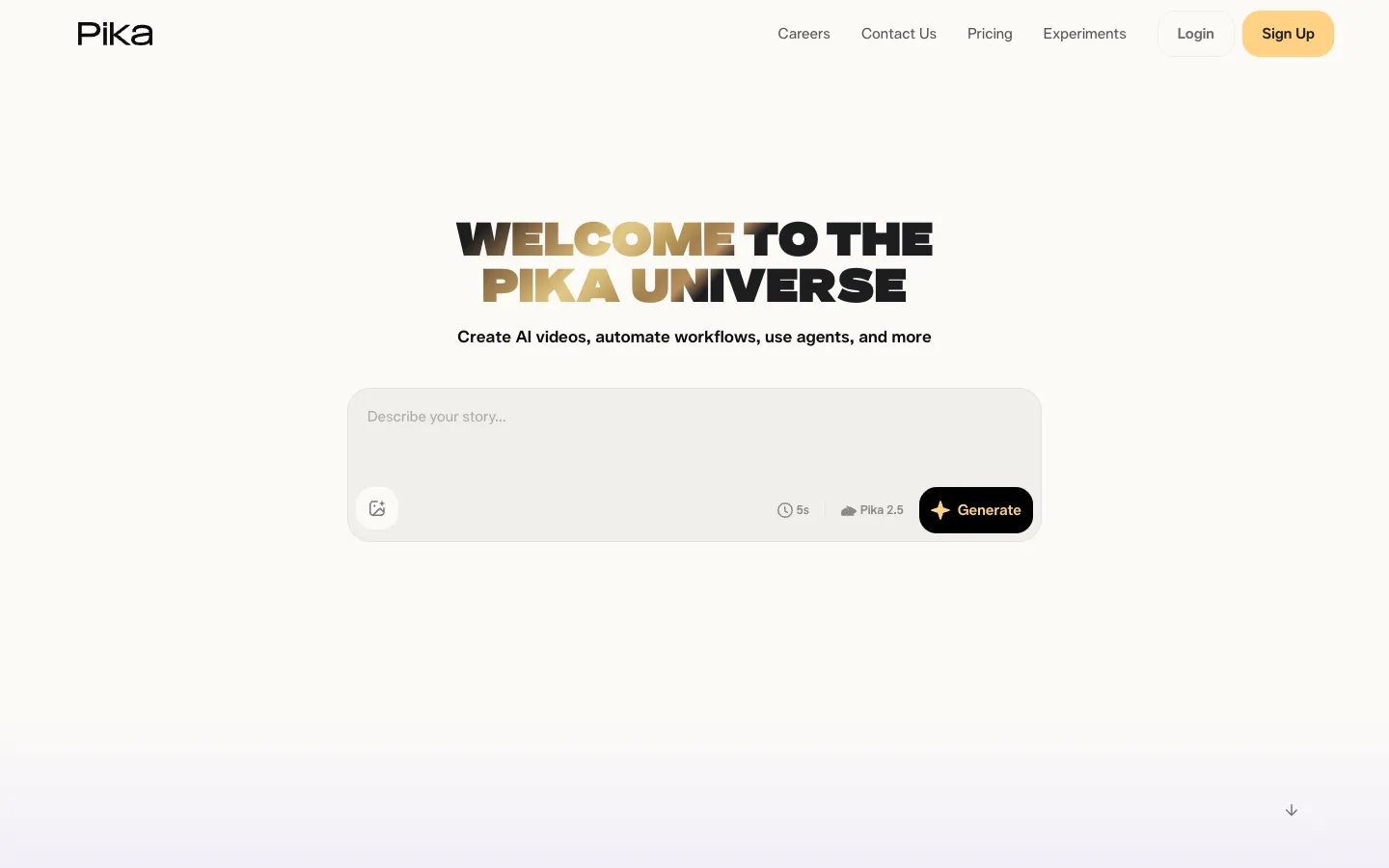 Screenshot of the Pika homepage