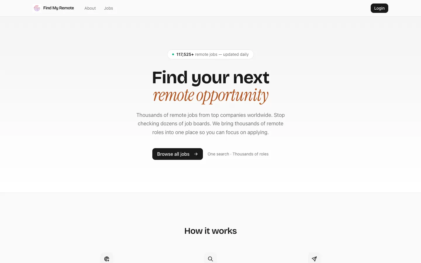 Screenshot of the Find My Remote homepage