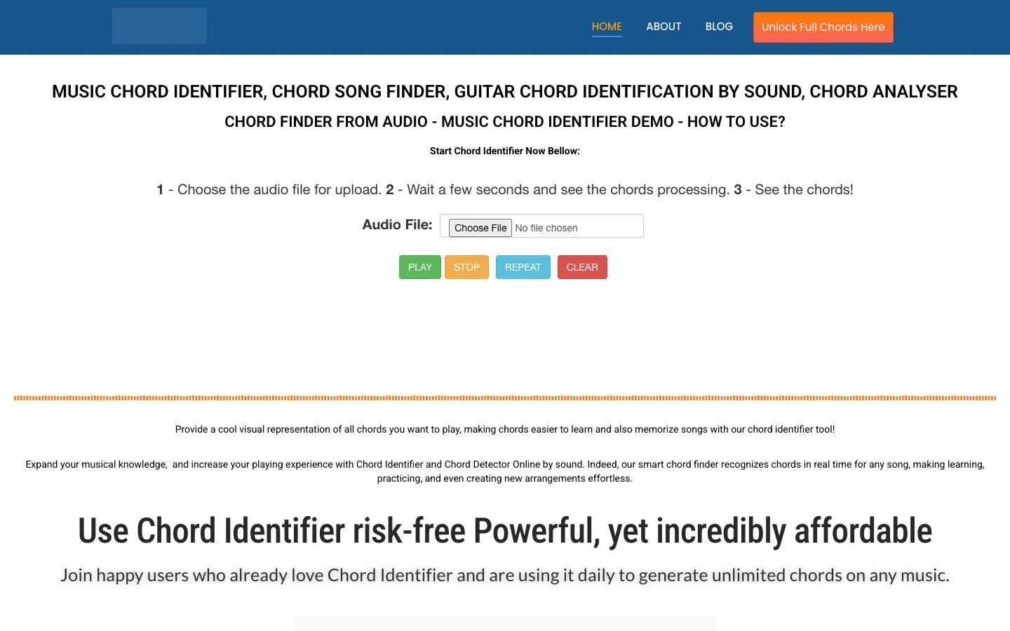 Screenshot of the Chord Identifier homepage