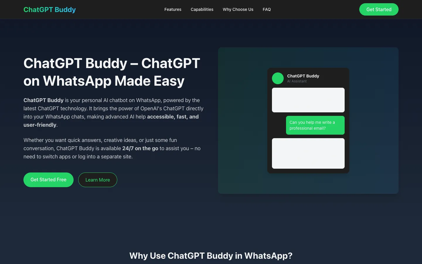 Screenshot of the ChatGPT Buddy homepage