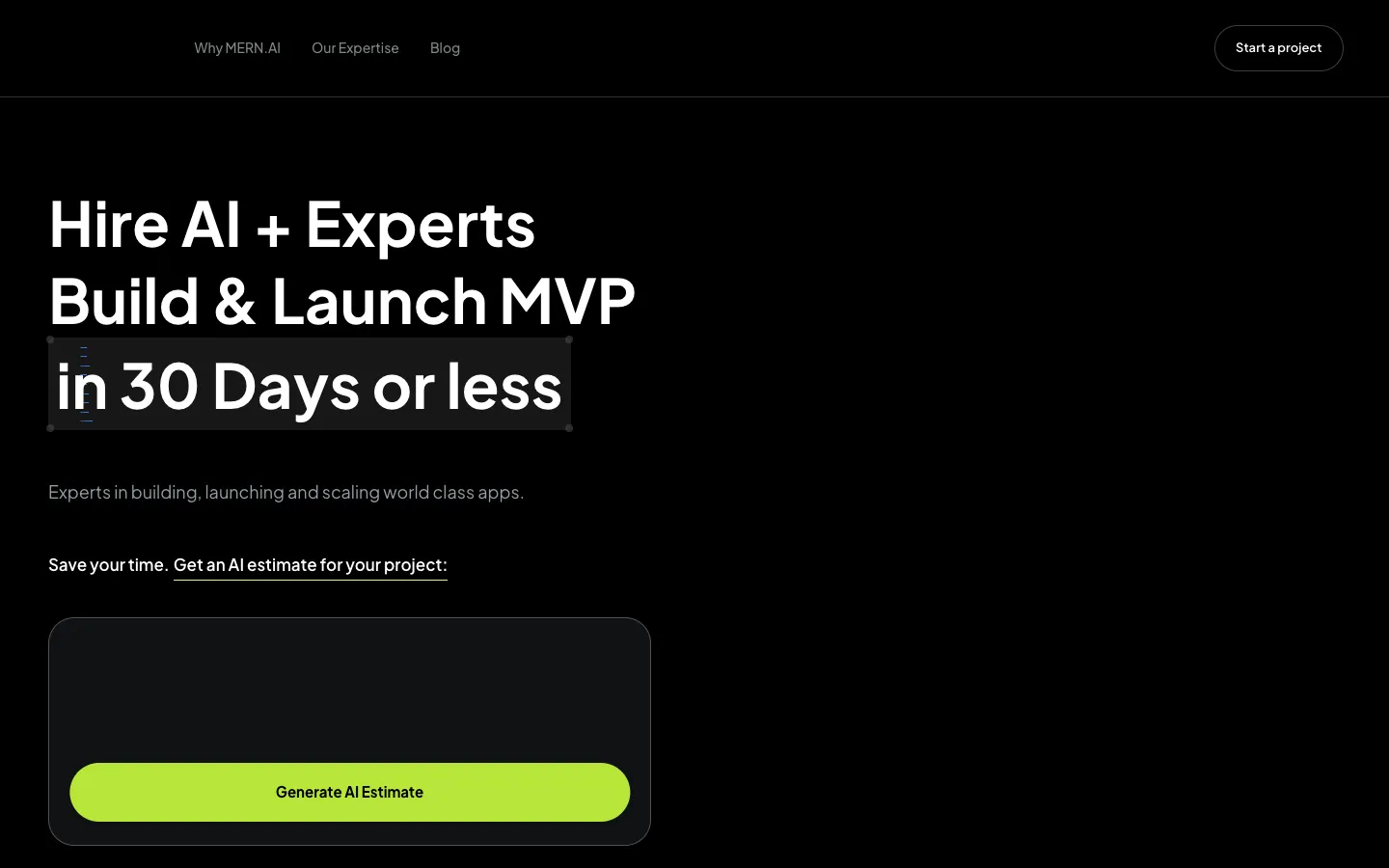 Screenshot of the mern.ai homepage