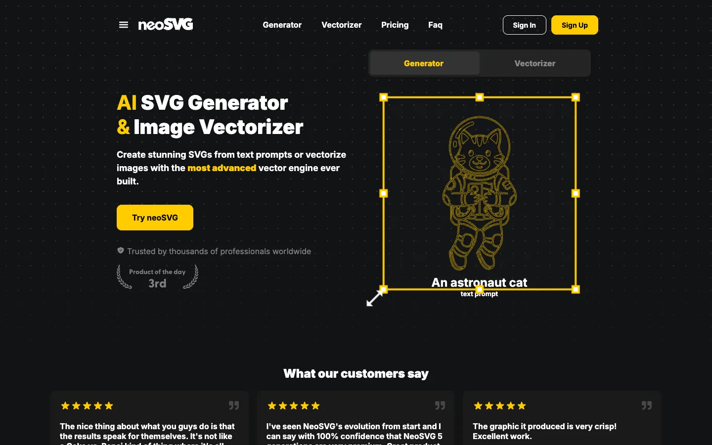 Screenshot of the neoSVG homepage