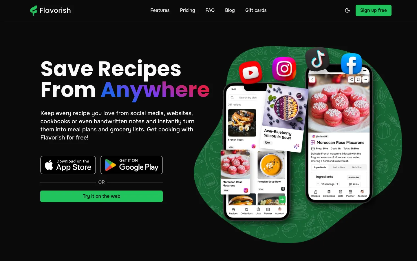 Screenshot of the Flavorish homepage