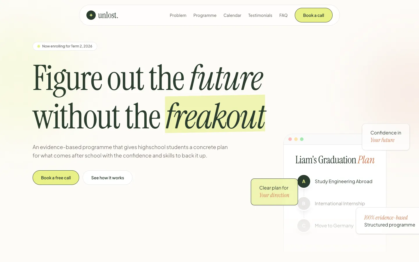 Screenshot of the Unlost AI homepage