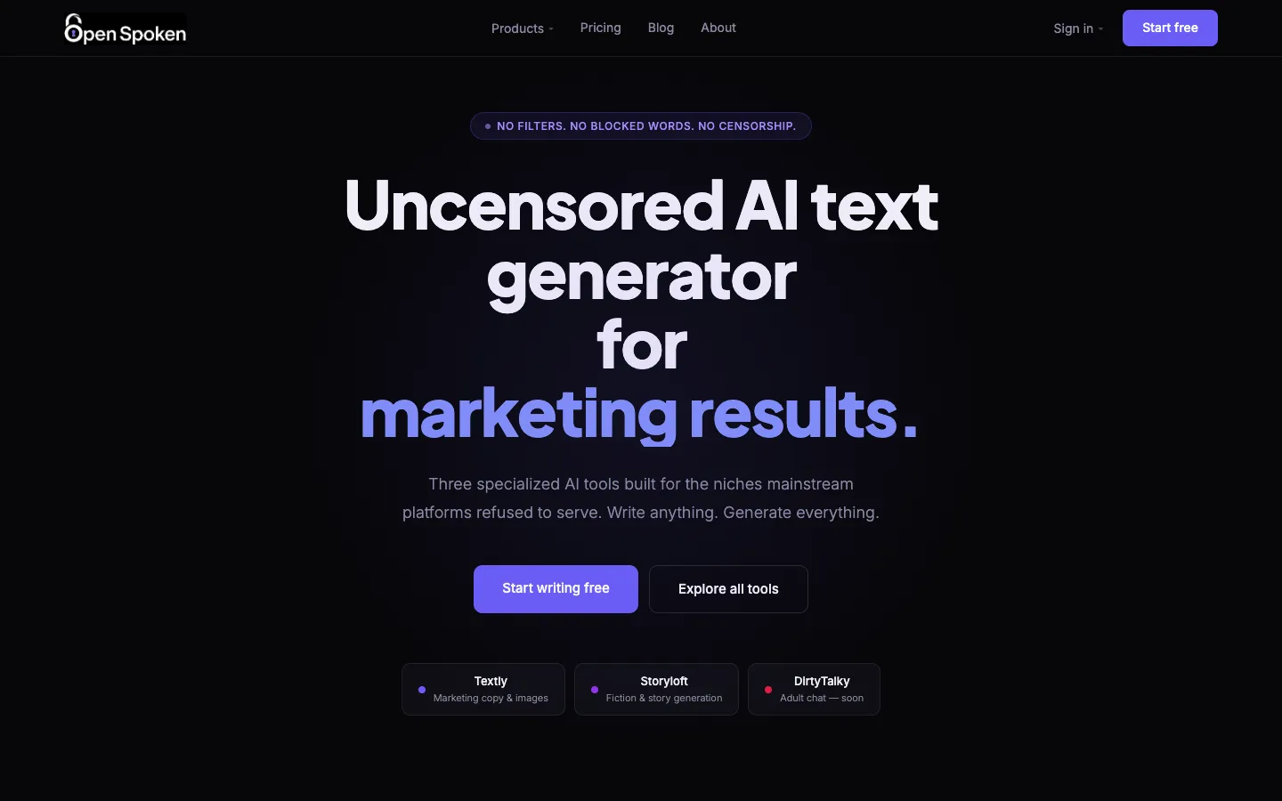 Screenshot of the Open Spoken Ai homepage