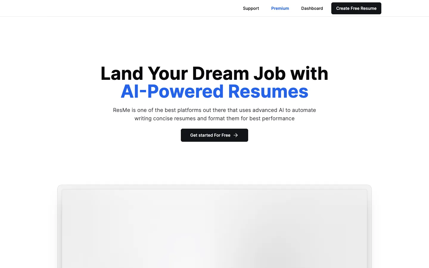 Screenshot of the ResMe homepage