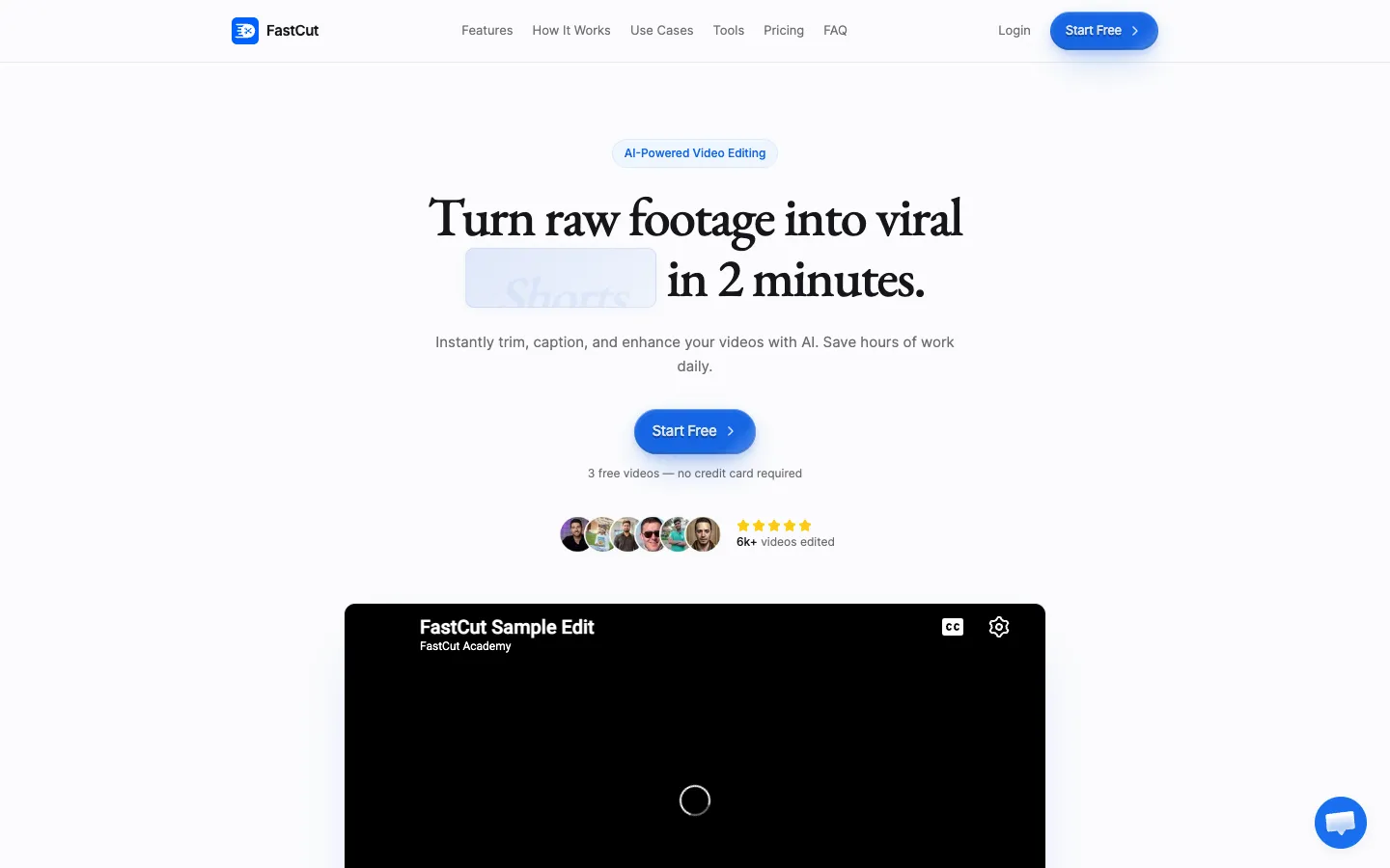 Screenshot of the FastCut homepage