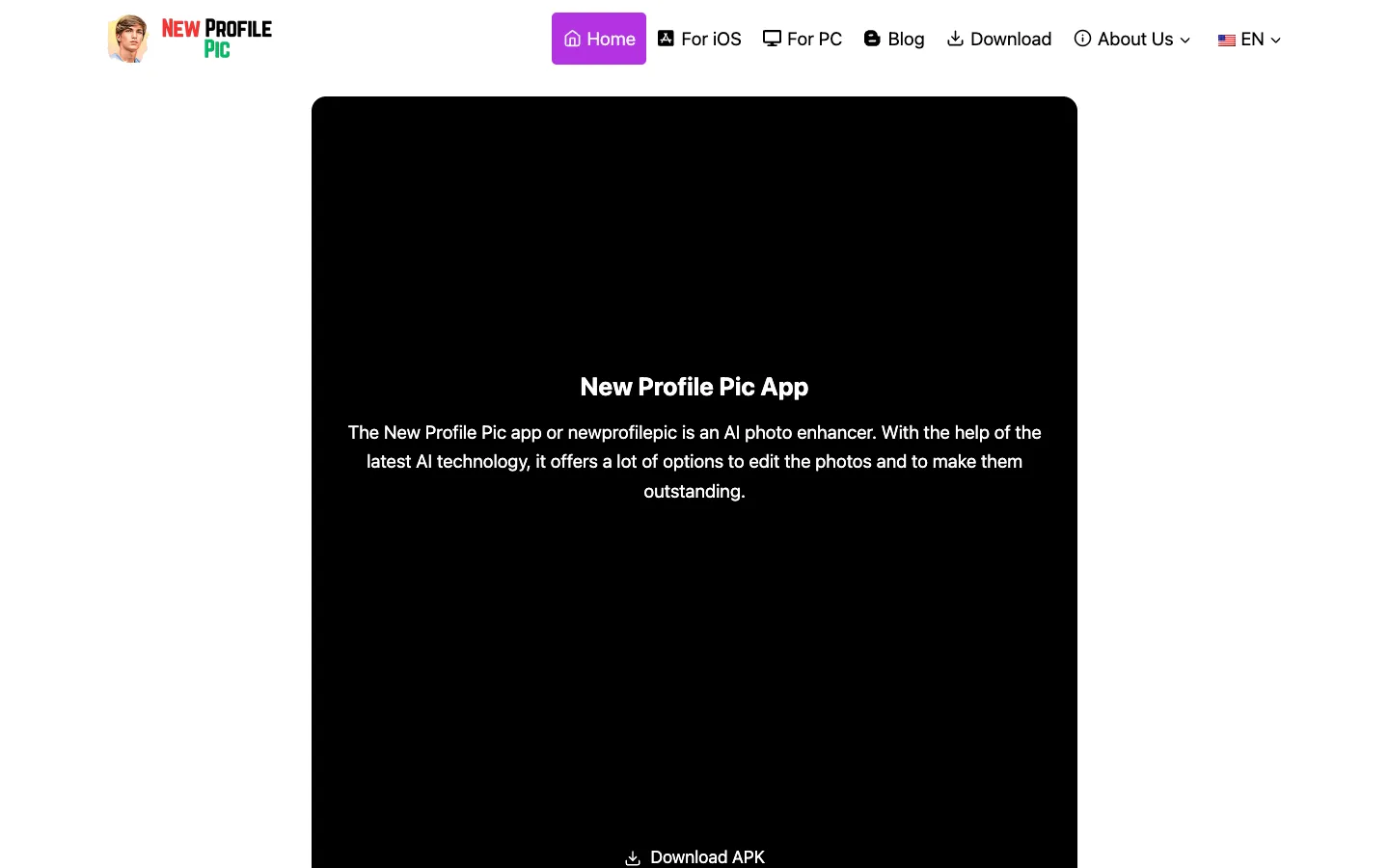Screenshot of the New Profile Pic App homepage