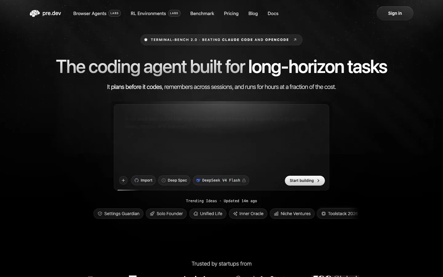 Screenshot of the pre.dev homepage