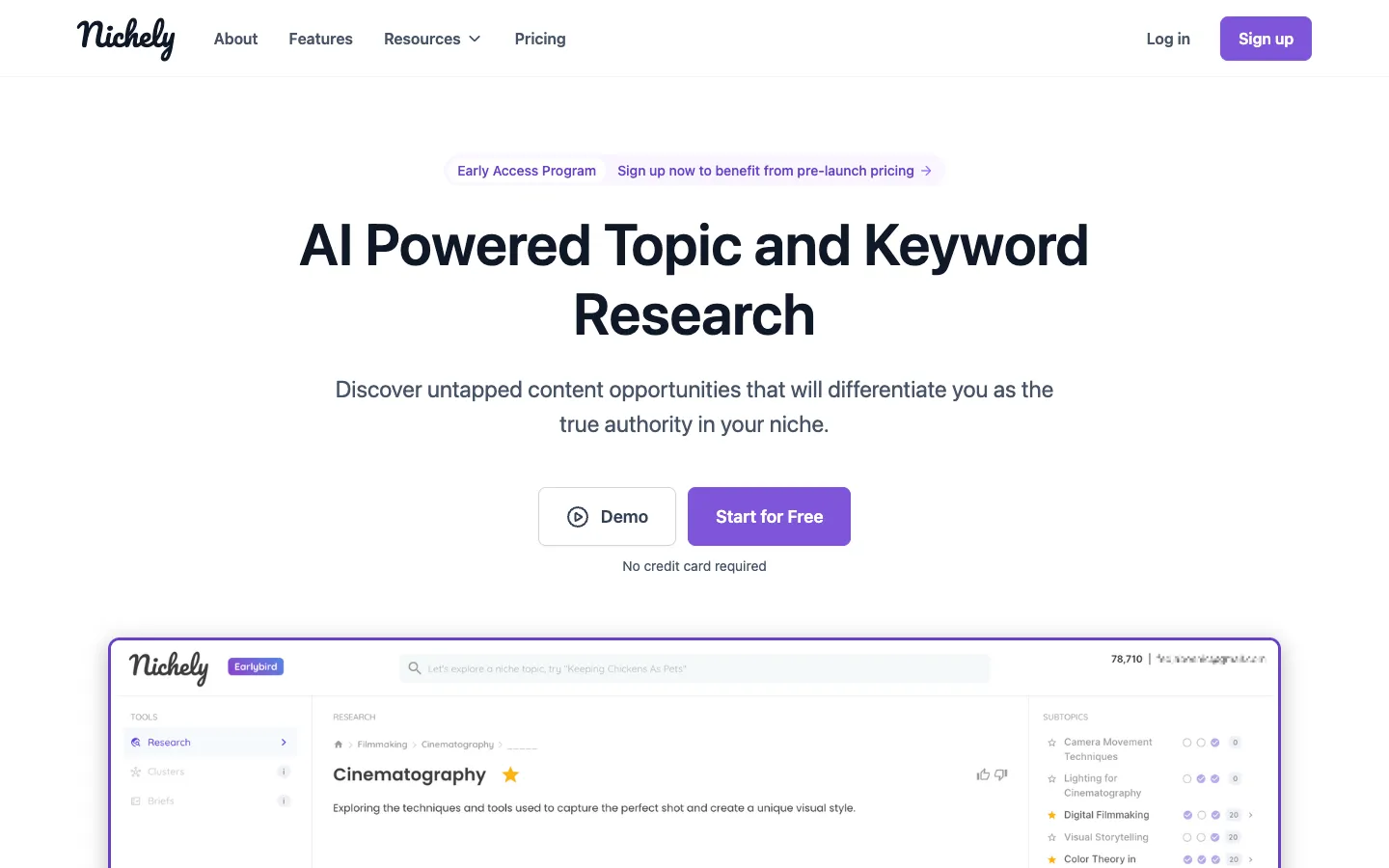 Screenshot of the Nichely homepage