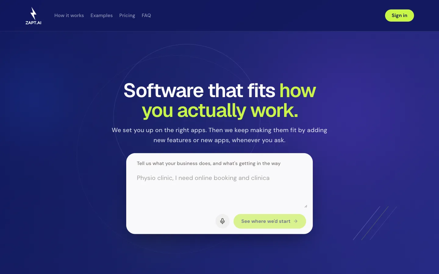 Screenshot of the ZAPT homepage