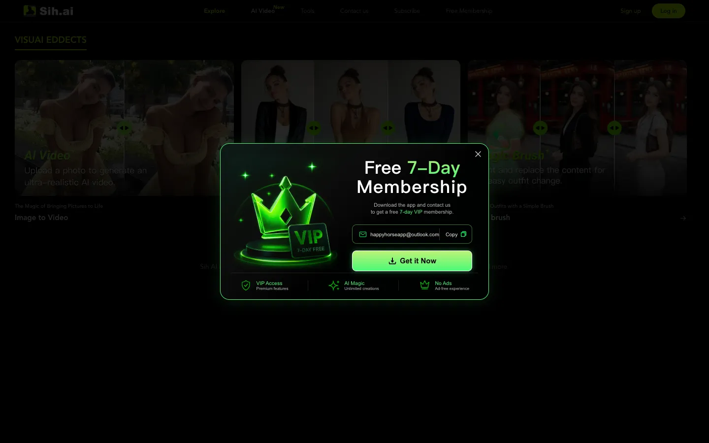 Screenshot of the Sih.ai homepage