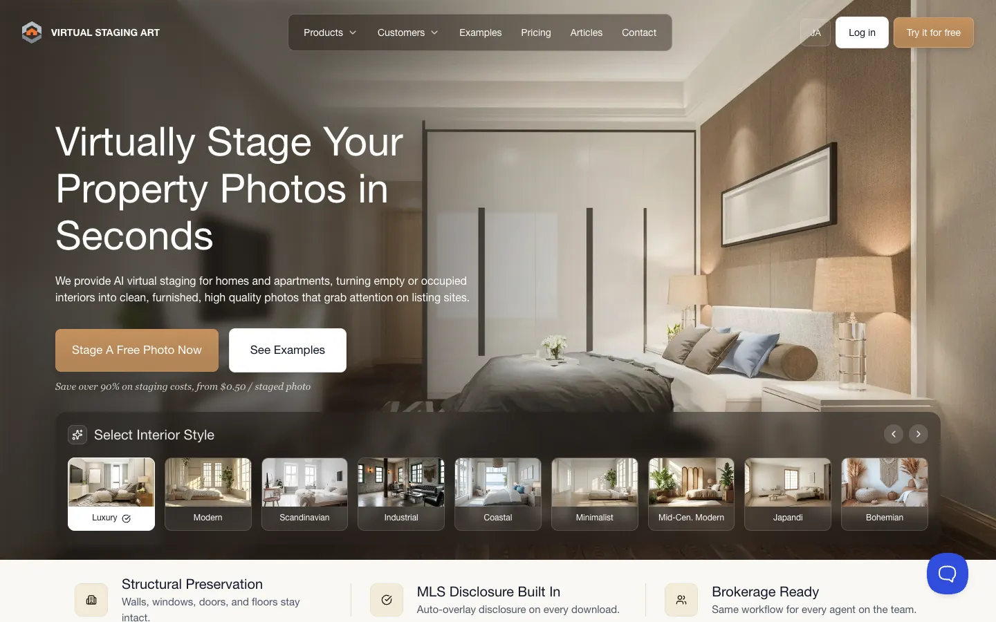 Screenshot of the VirtualStaging.art homepage