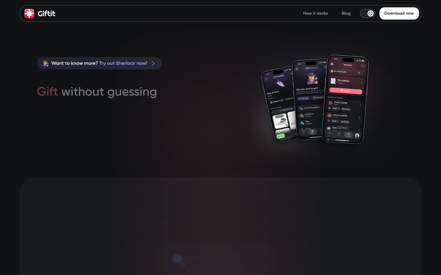 Screenshot of the Giftit homepage
