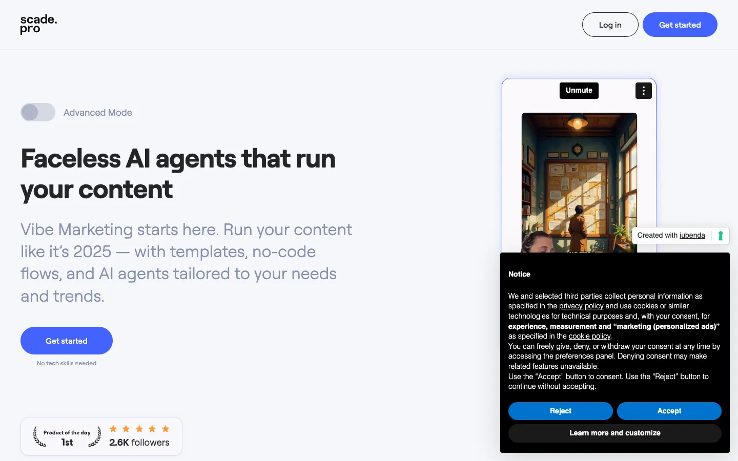 Screenshot of the Scade.pro homepage