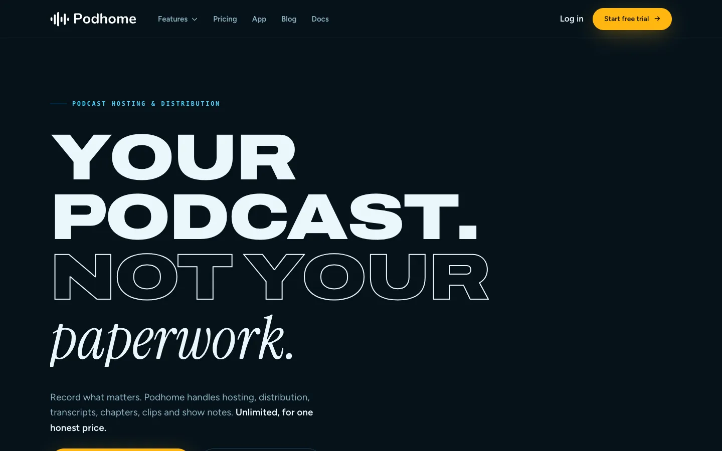 Screenshot of the Podhome homepage
