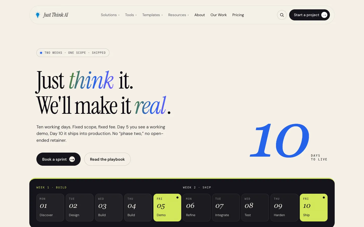 Screenshot of the Just Think AI homepage