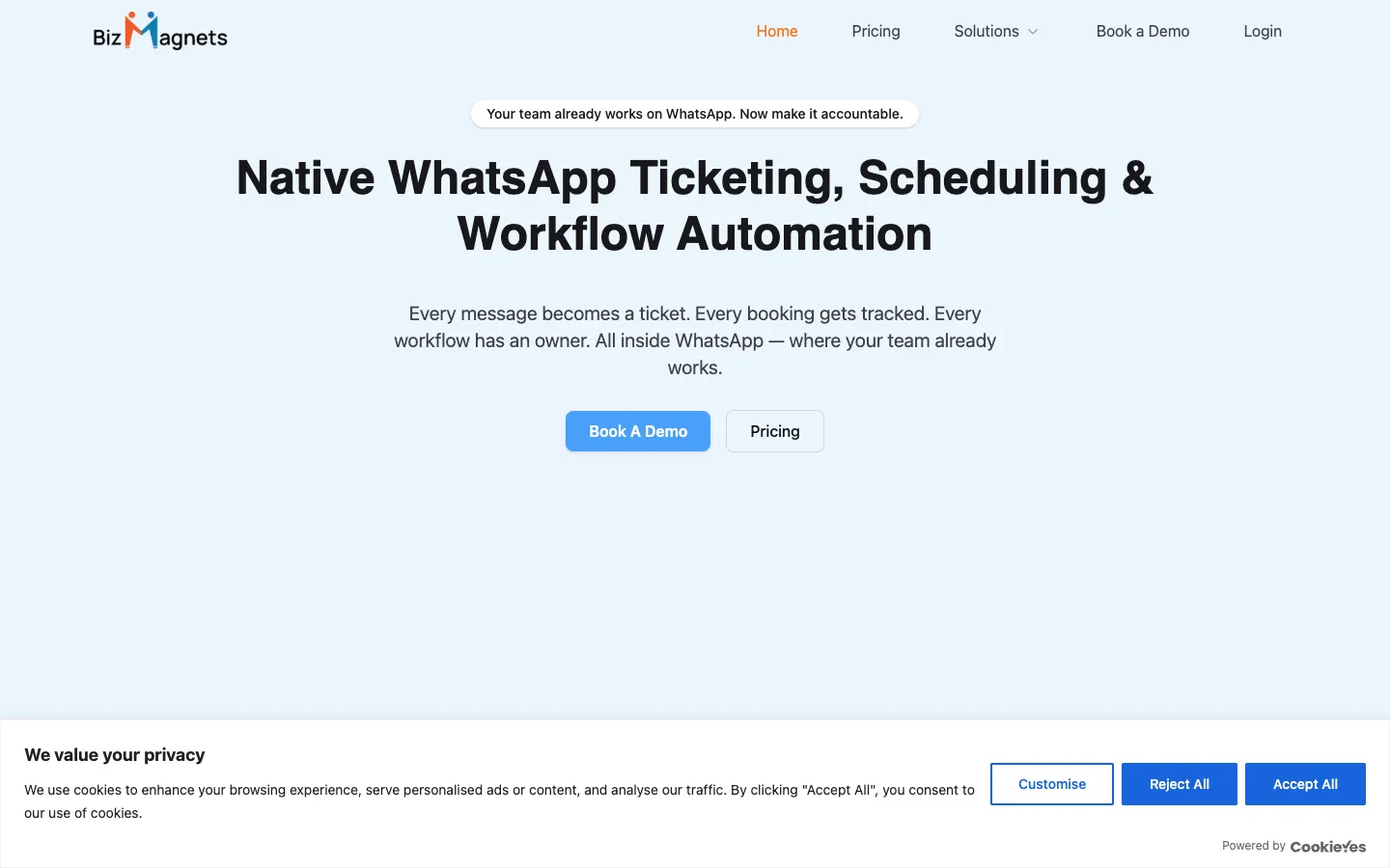 Screenshot of the BizMagnets homepage