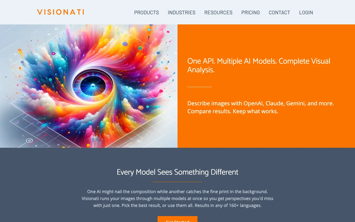 Screenshot of the Visionati homepage