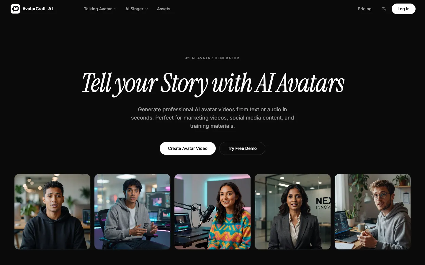 Screenshot of the AvatarCraft homepage