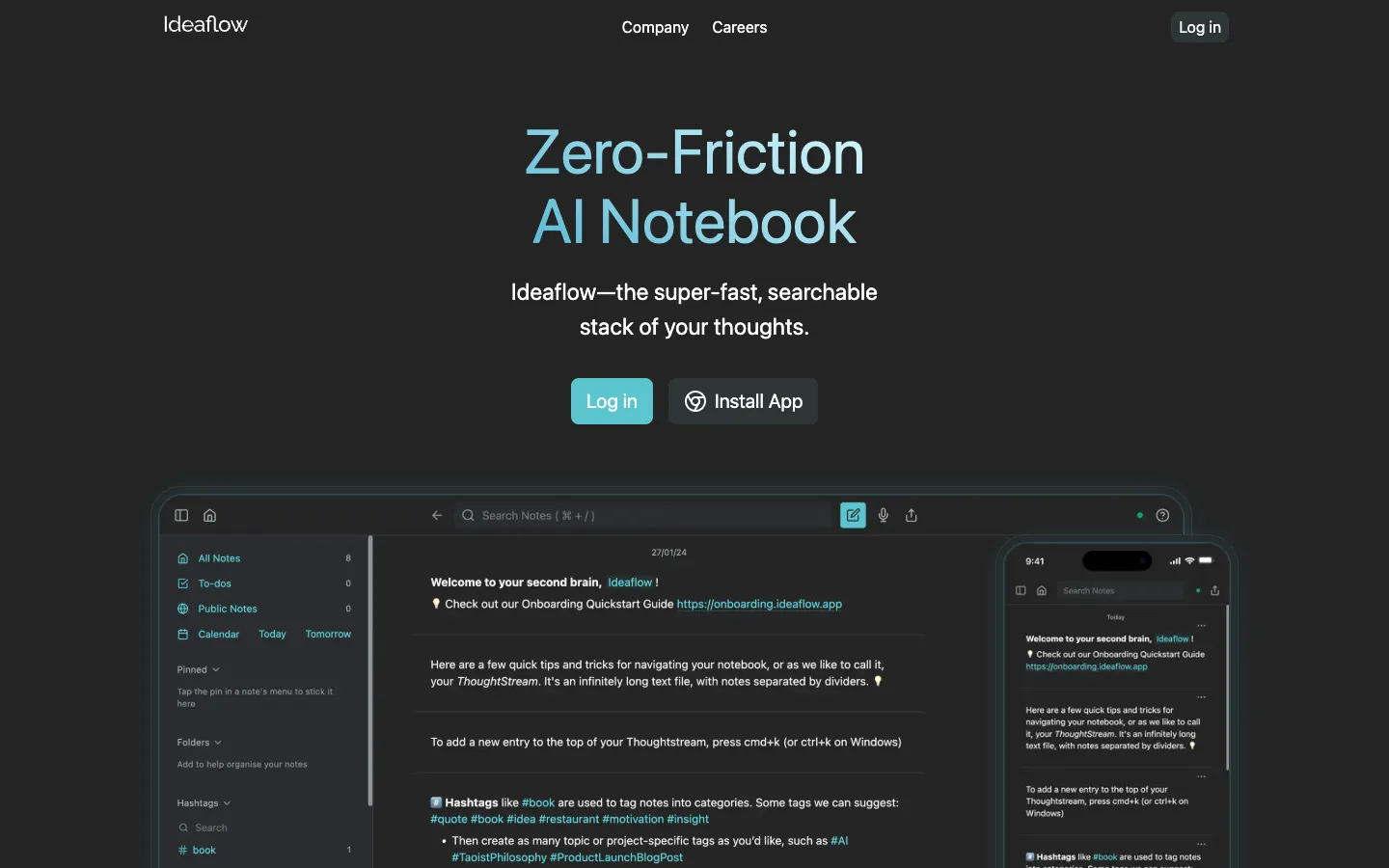 Screenshot of the Ideaflow homepage