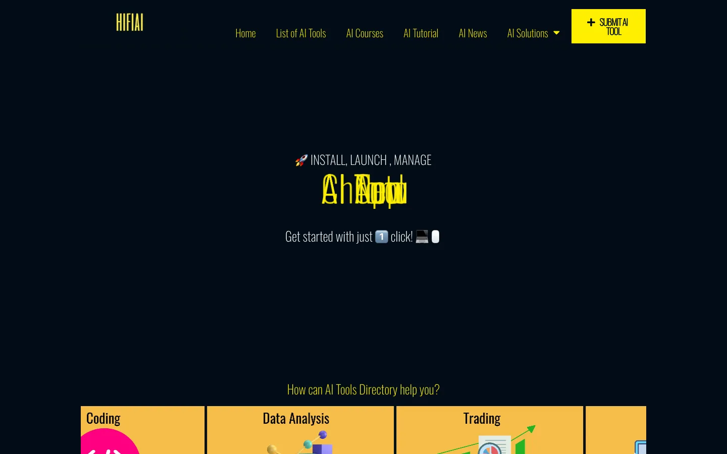 Screenshot of the AI Tools Hub homepage