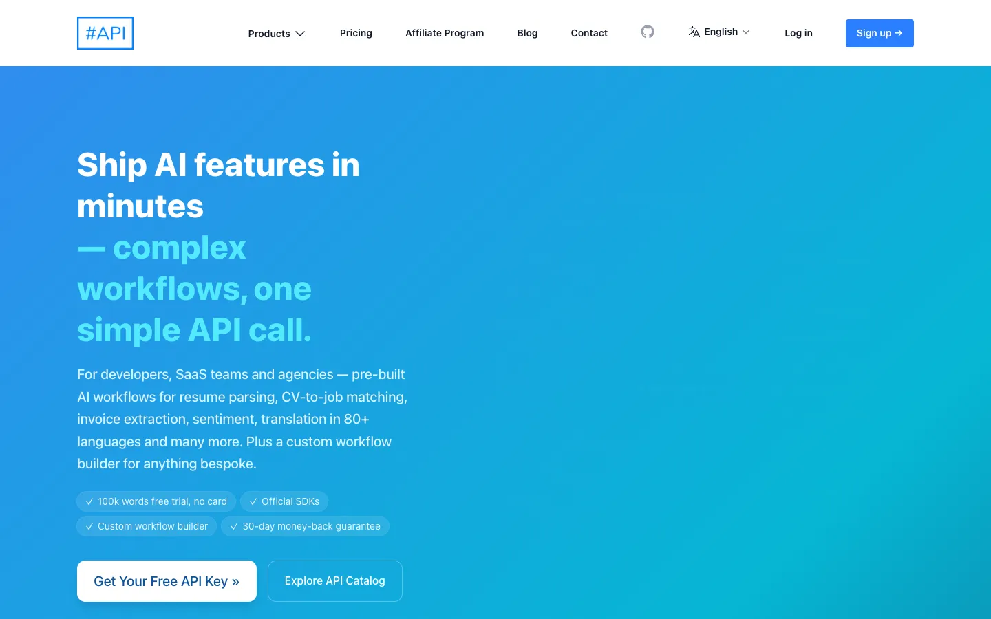 Screenshot of the SharpAPI homepage