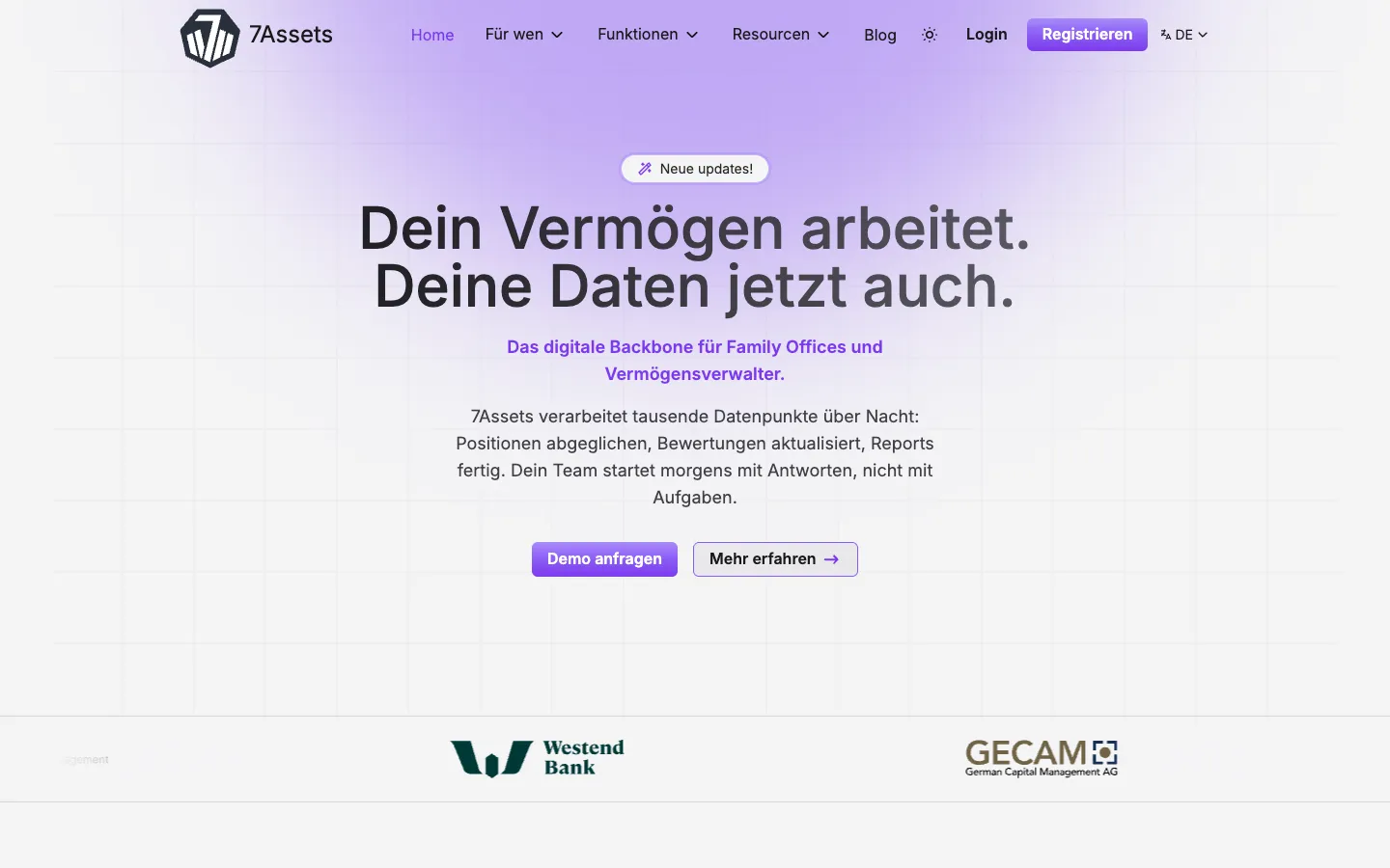 Screenshot of the 7Assets homepage