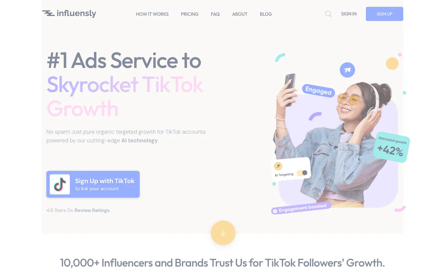 Screenshot of the Influensly homepage