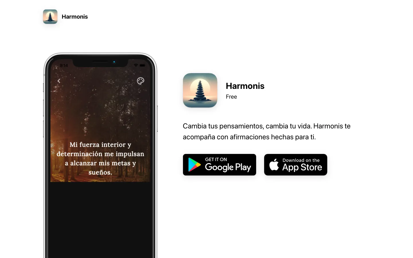 Screenshot of the Harmonis - Afirmaciones Personalizadas homepage