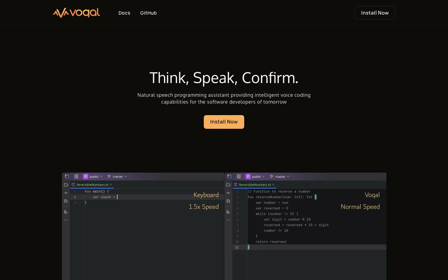 Screenshot of the Voqal Assistant homepage