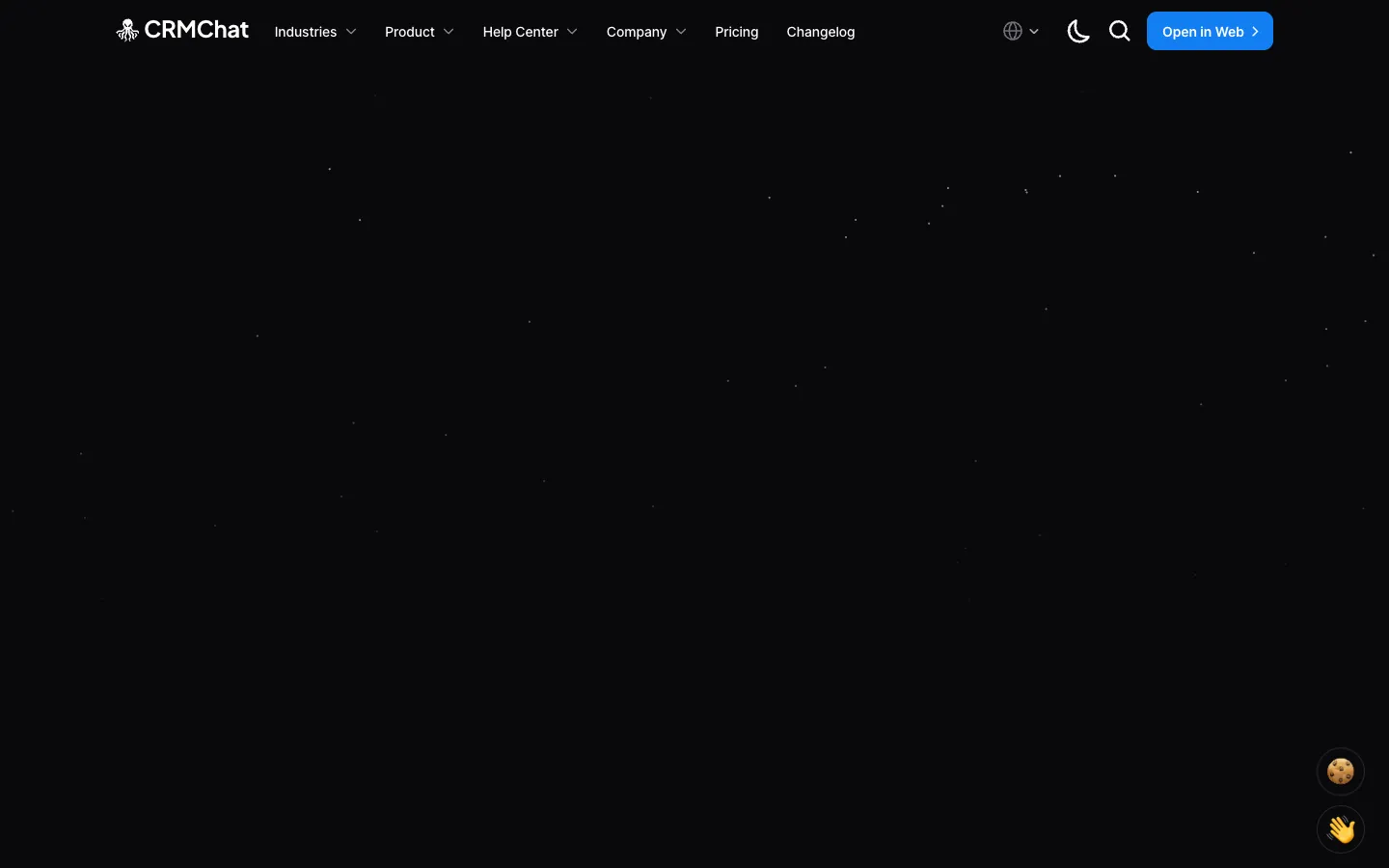 Screenshot of the CRM Chat homepage