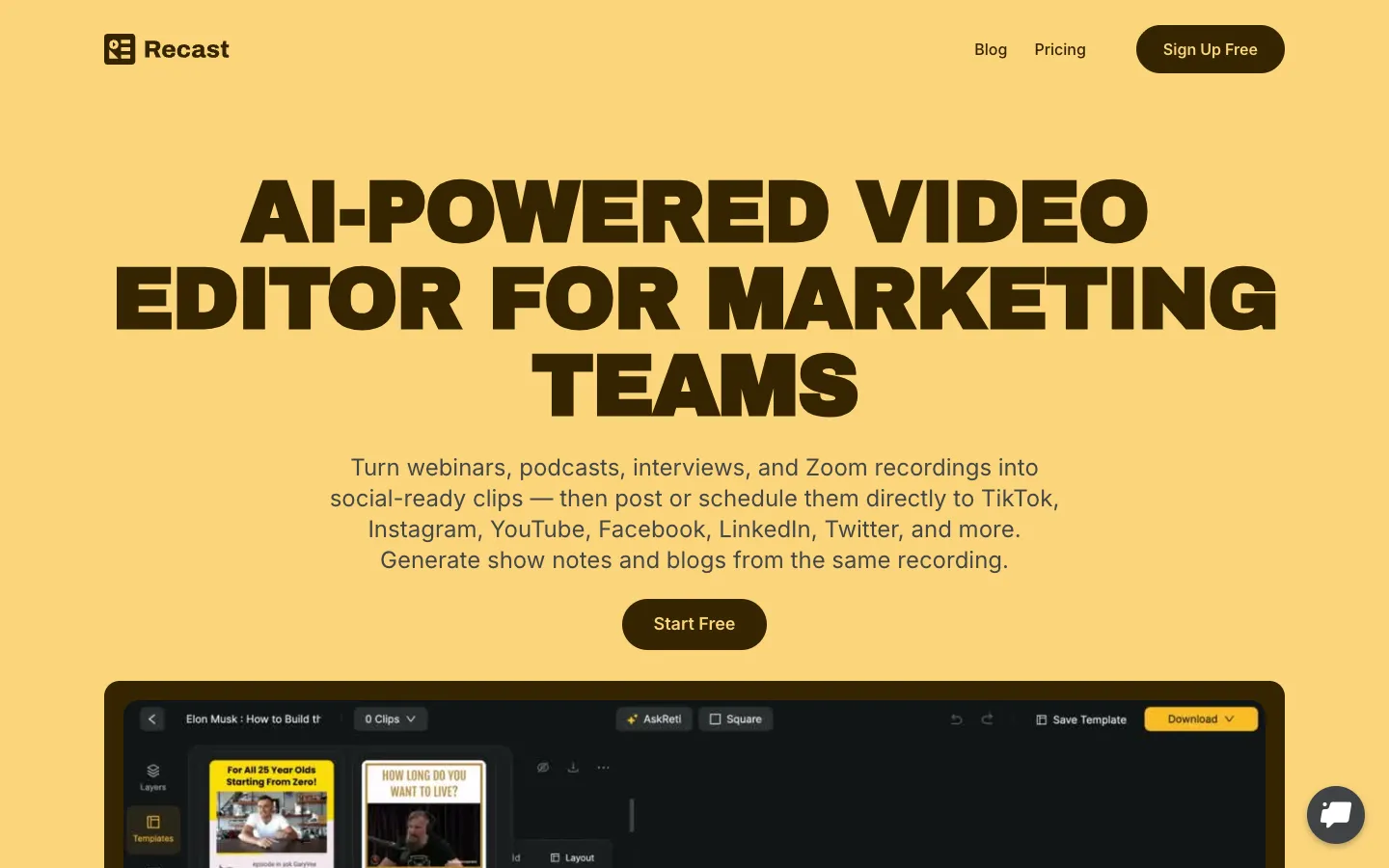 Screenshot of the Recast Studio homepage