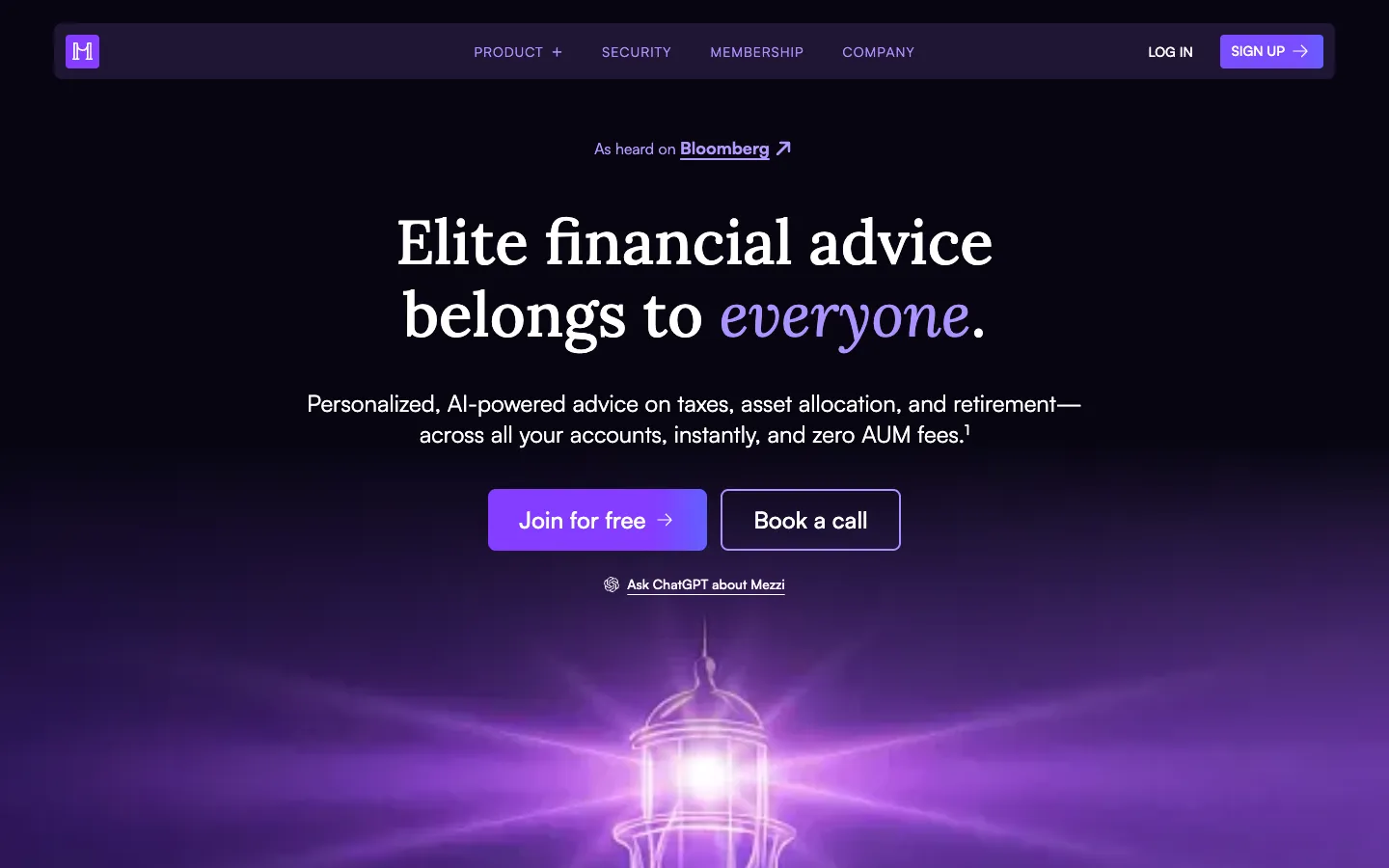 Screenshot of the Mezzi homepage