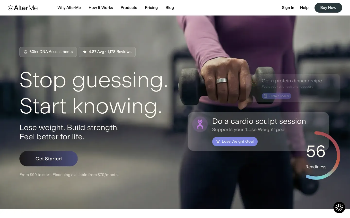 Screenshot of the Alter homepage