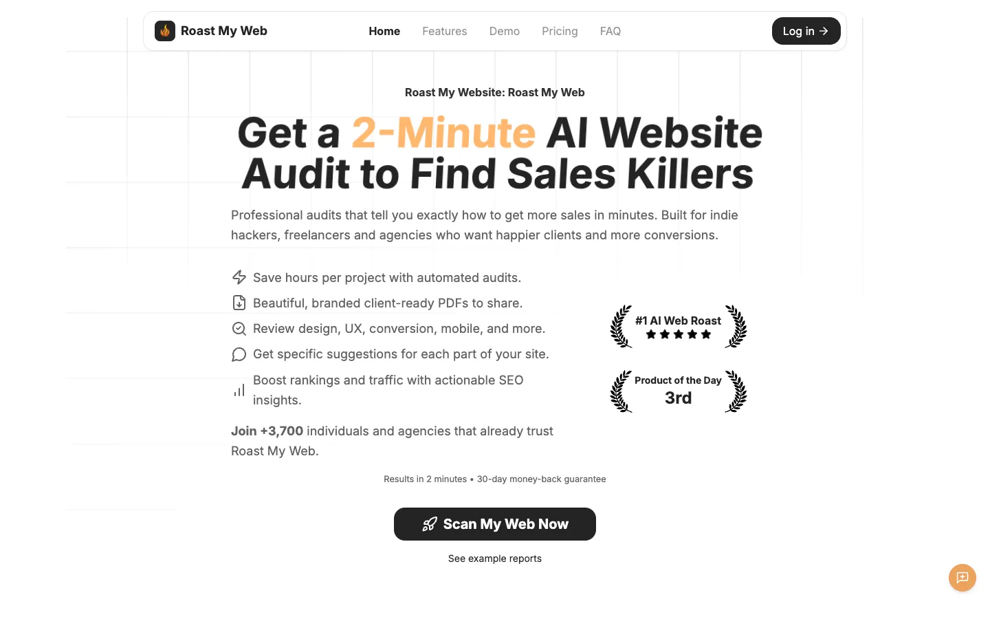 Screenshot of the Roast My Web homepage