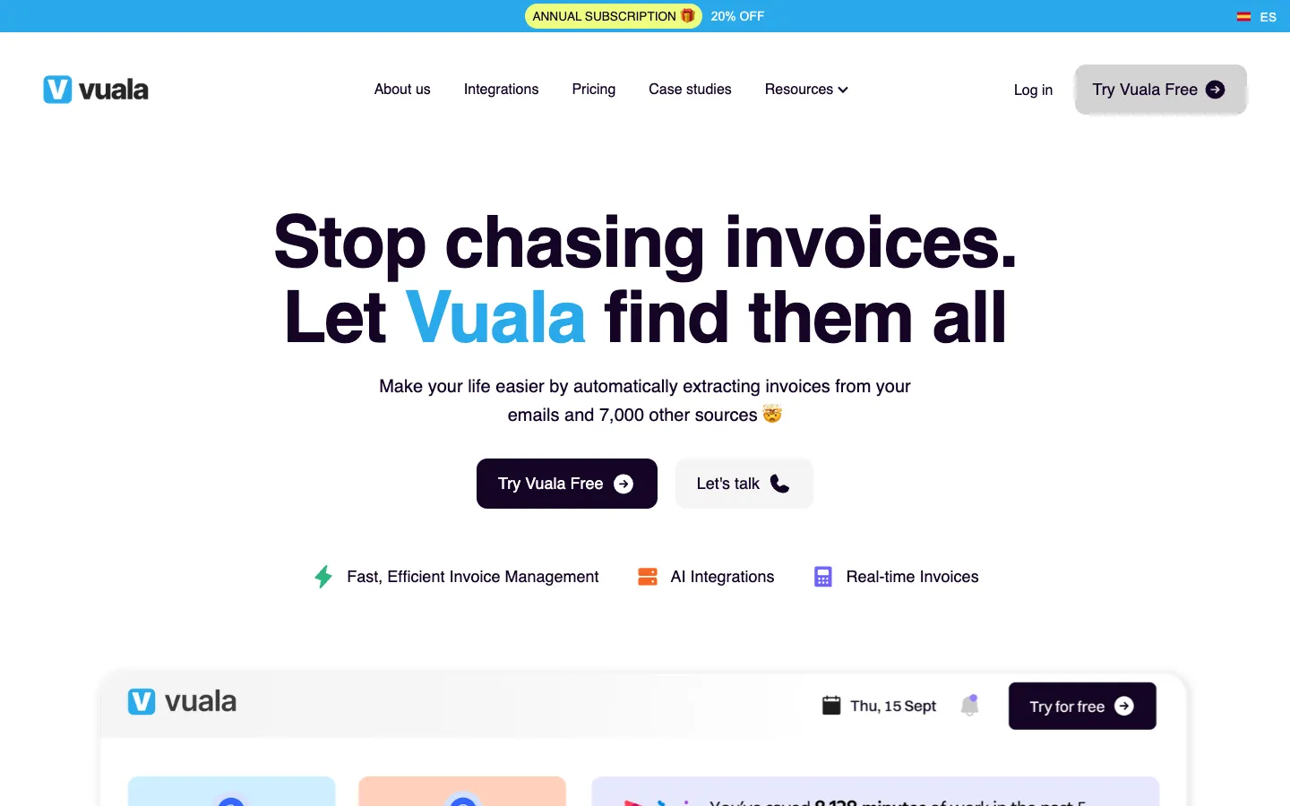 Screenshot of the Vuala 1.0 homepage