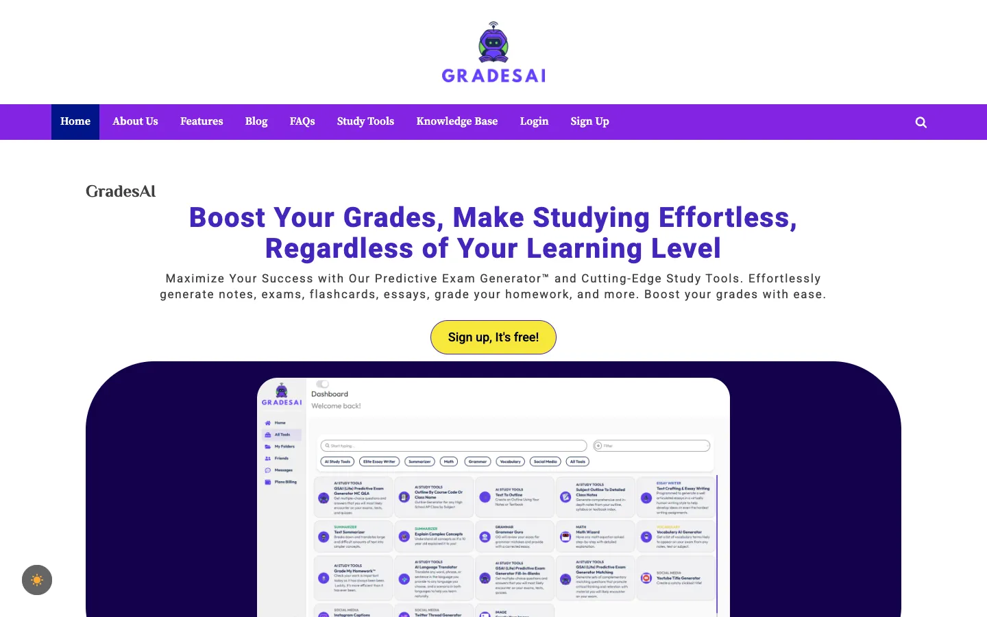 Screenshot of the GradesAI homepage