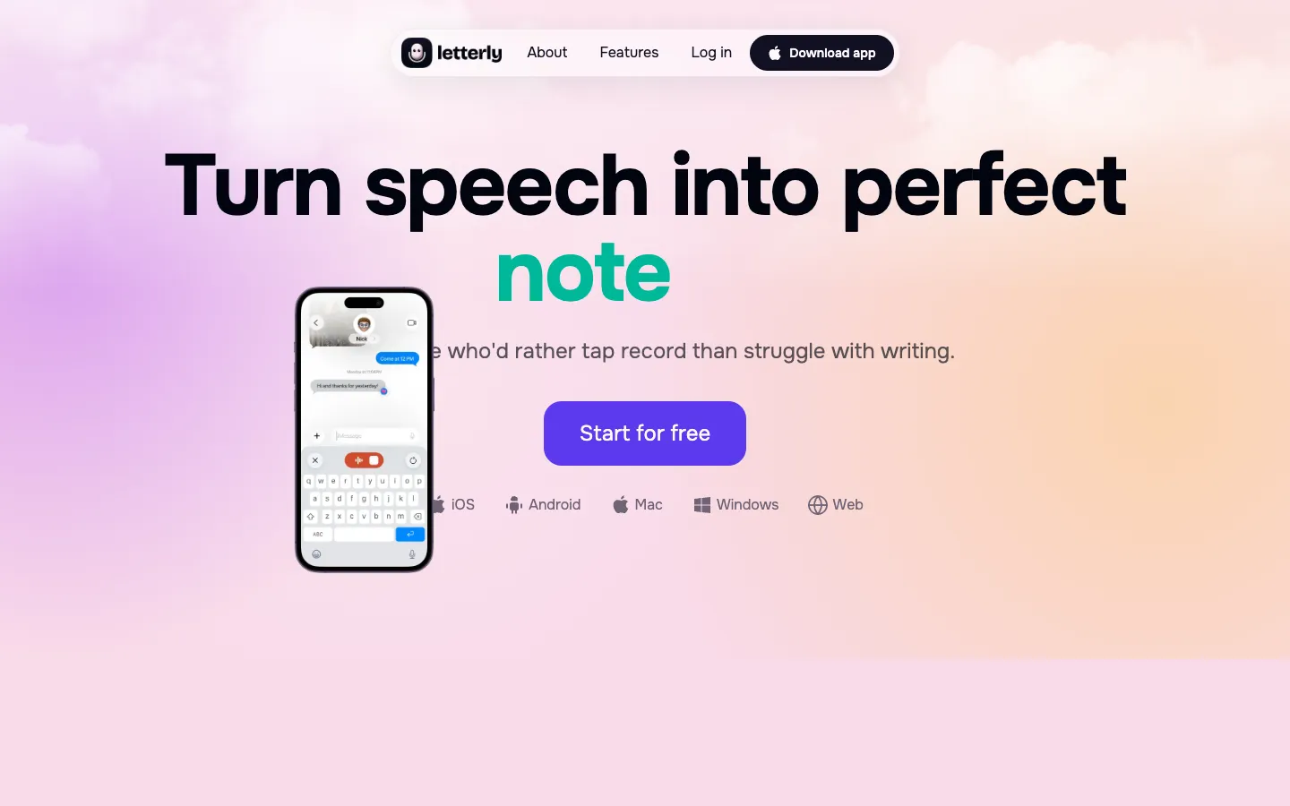 Screenshot of the Letterly homepage