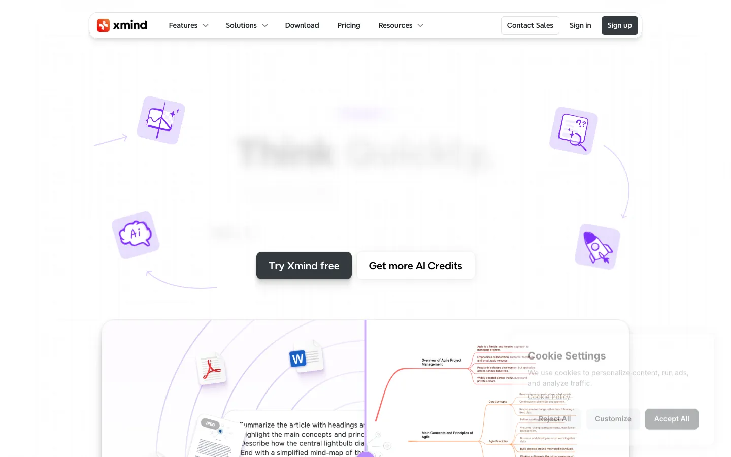 Screenshot of the Xmind AI homepage