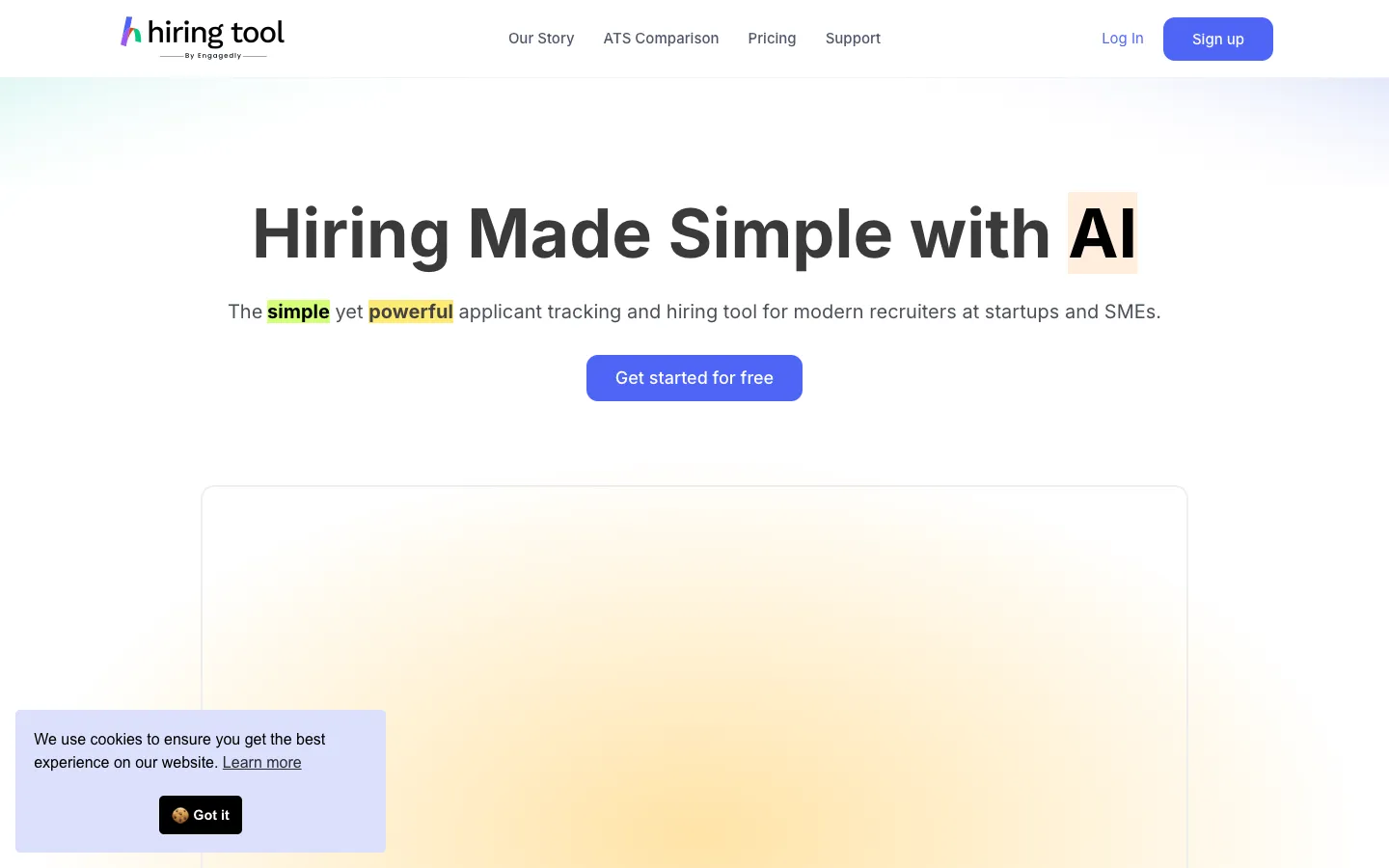 Screenshot of the hiring tool homepage