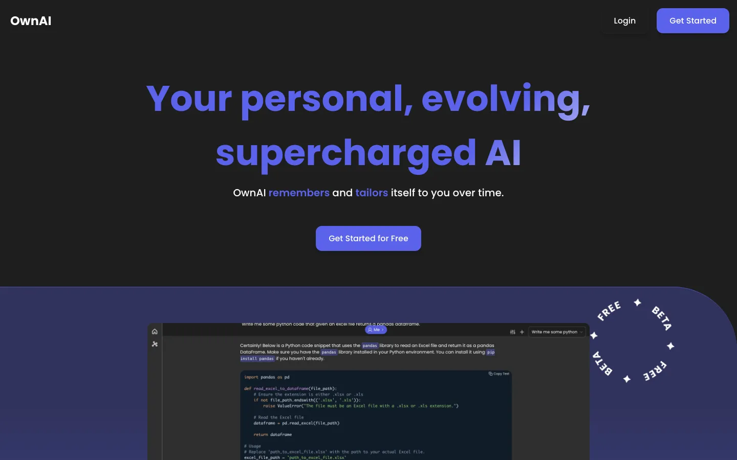 Screenshot of the THERAi homepage