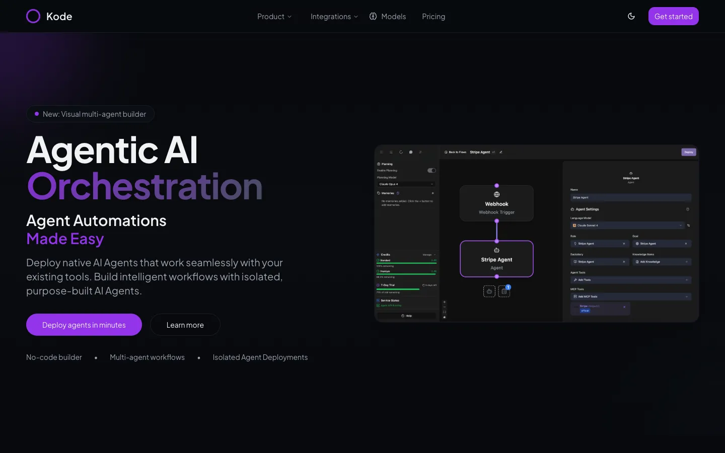 Screenshot of the Kode AI homepage