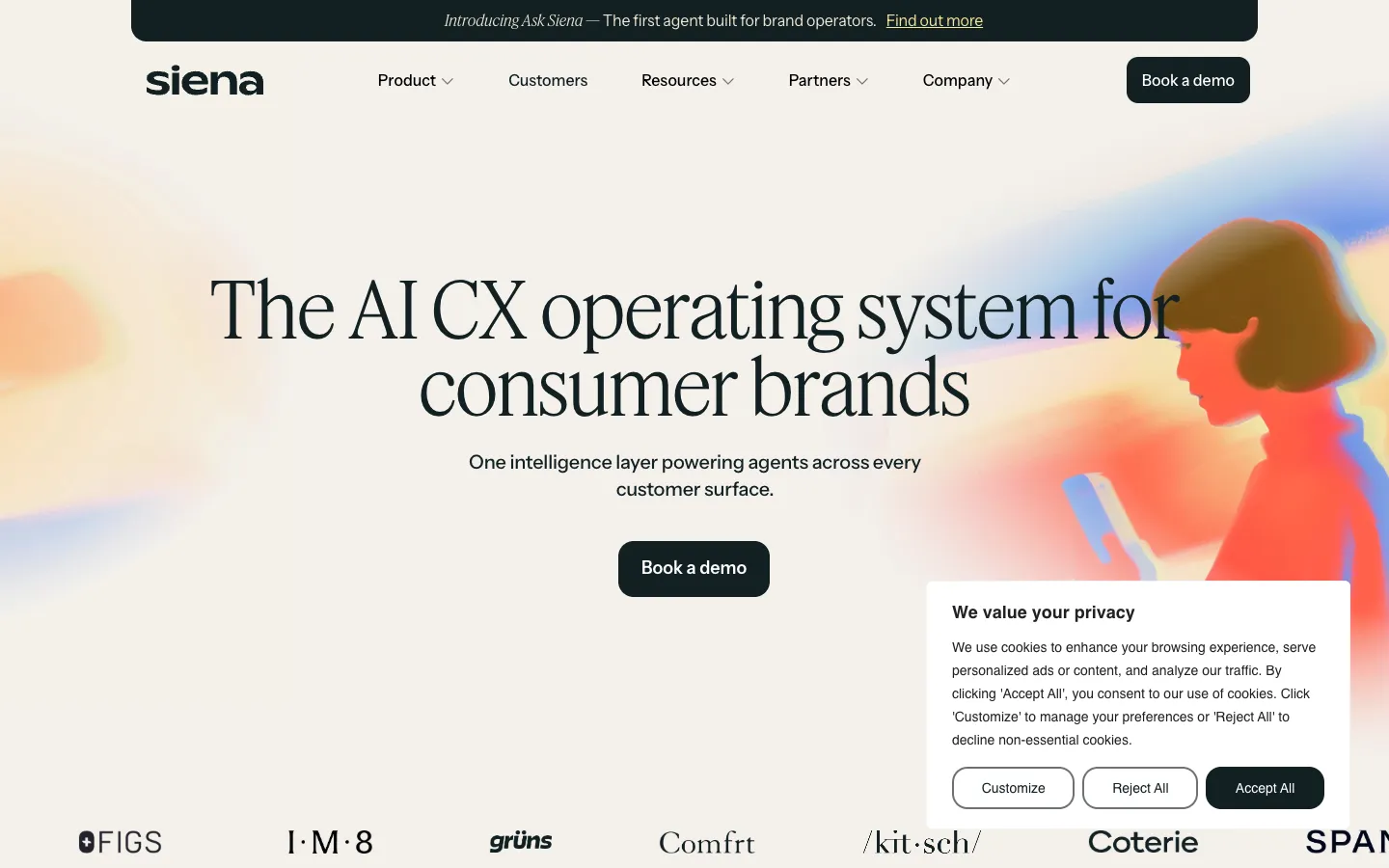 Screenshot of the Siena AI homepage