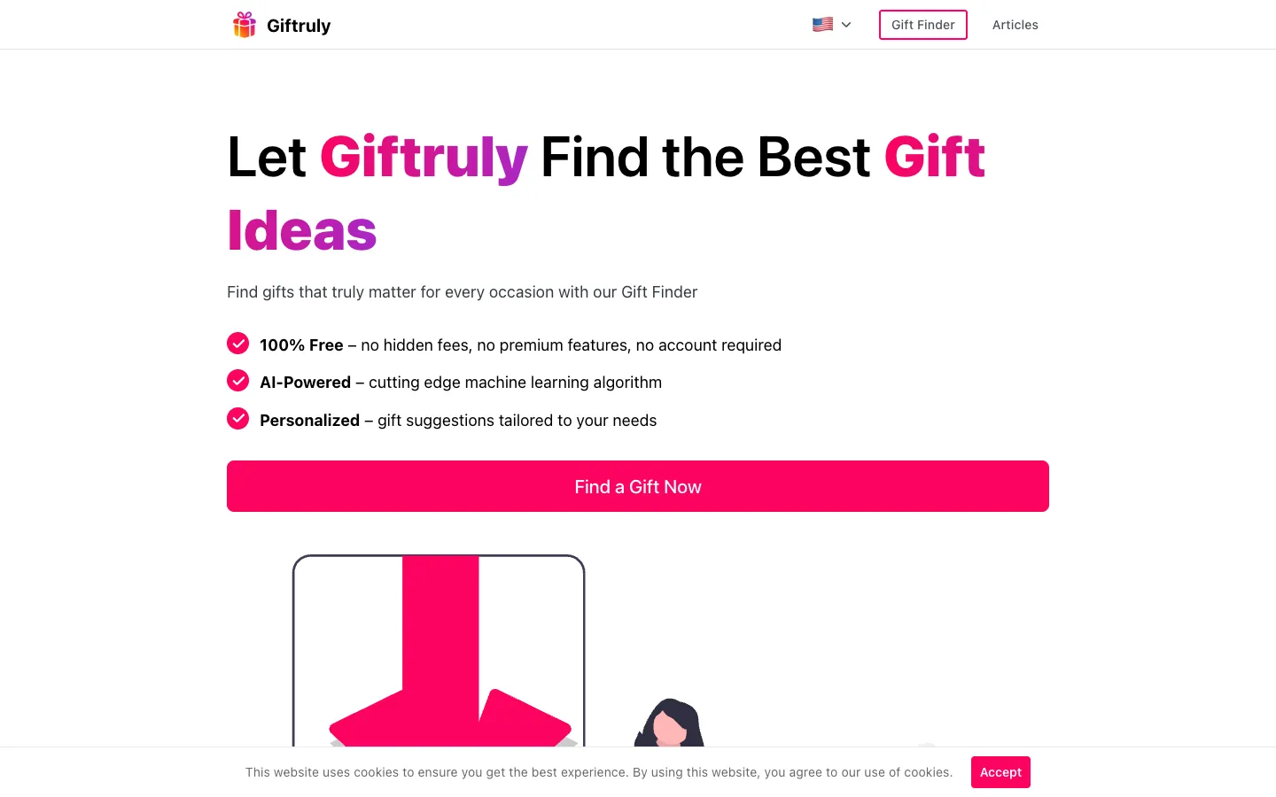 Screenshot of the Giftruly homepage