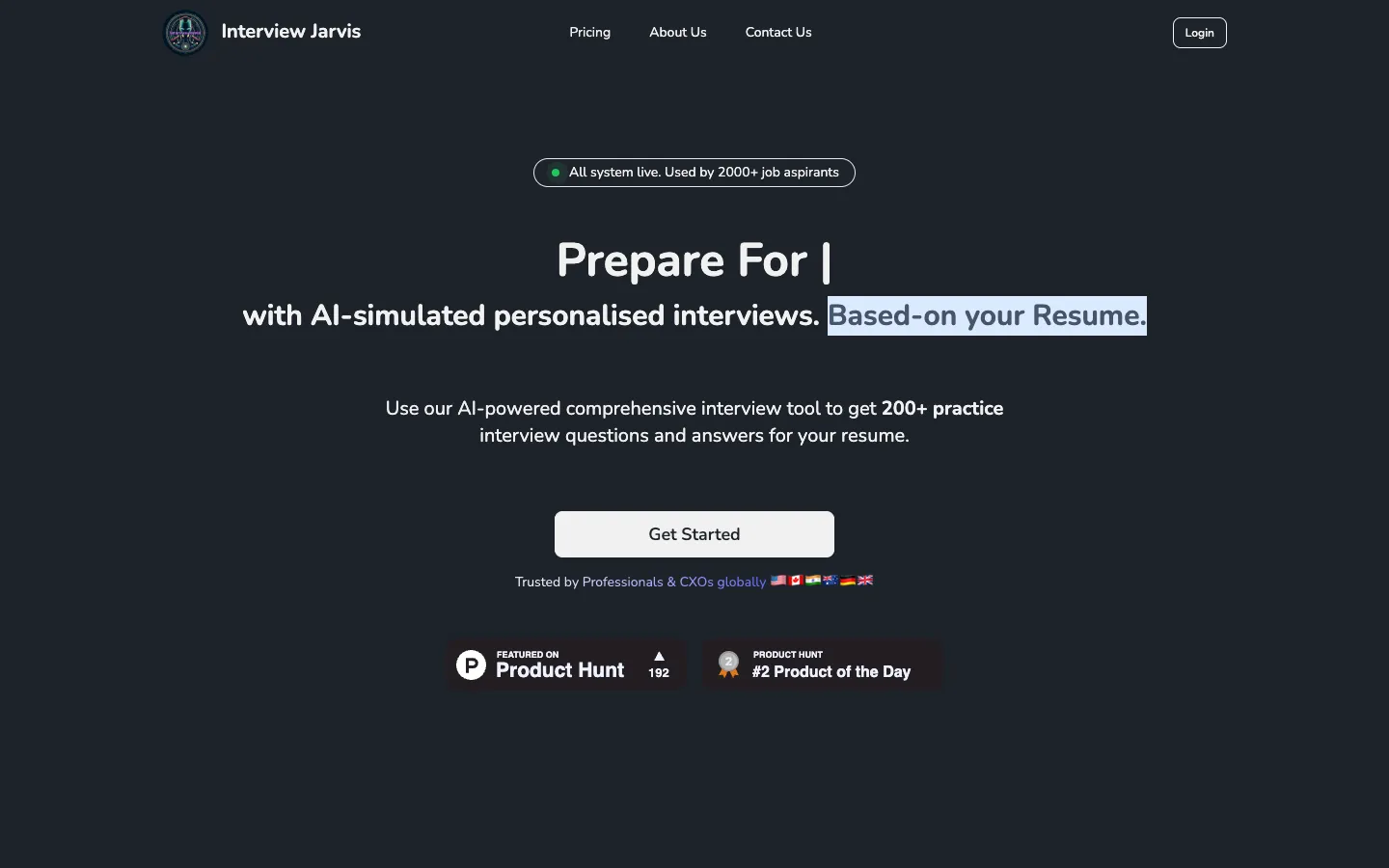 Screenshot of the InterviewJarvis homepage