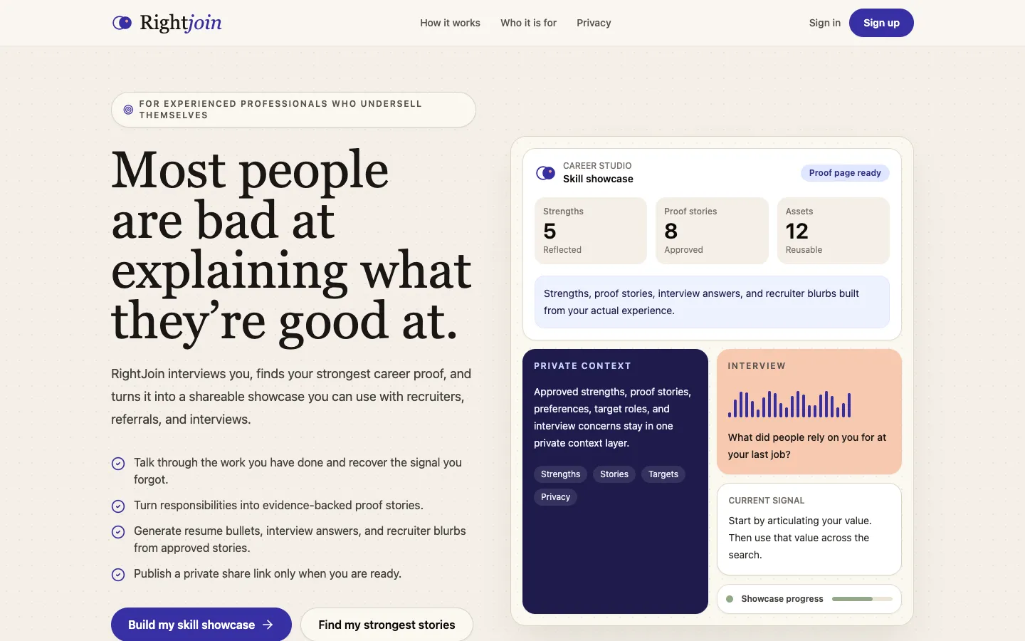 Screenshot of the RightJoin AI Mock Interviews homepage