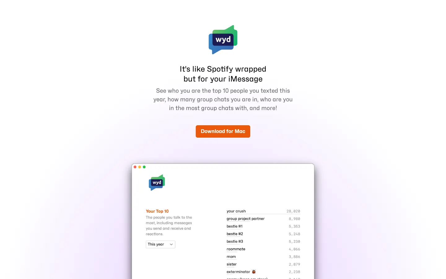 Screenshot of the wyd.chat homepage